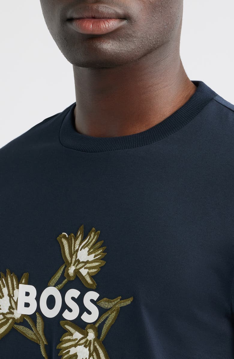 BOSS Thompson Floral Logo Cotton Graphic T-Shirt, Alternate, color, Dark Blue