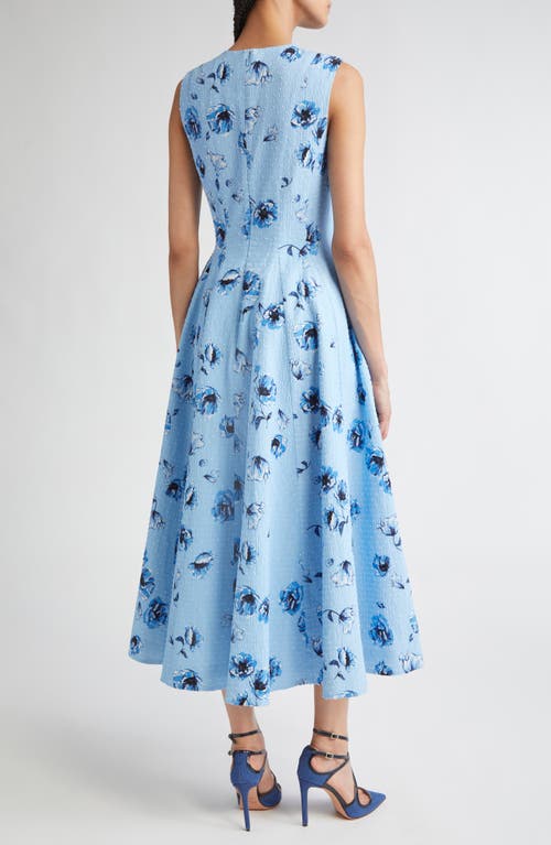 Emilia Wickstead Chelsea Floral Swiss Dot Fit & Flare Midi Dress In Blue