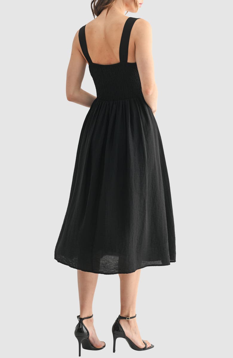 All in Favor Tie Neck Midi Sundress, Alternate, color, Black