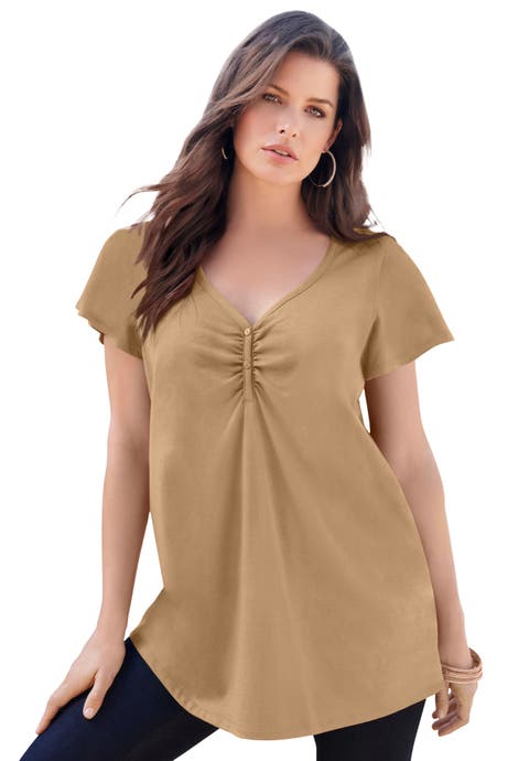 Plus Size Cotton Ultimate Flutter Sleeve Sweetheart Tee (Plus)