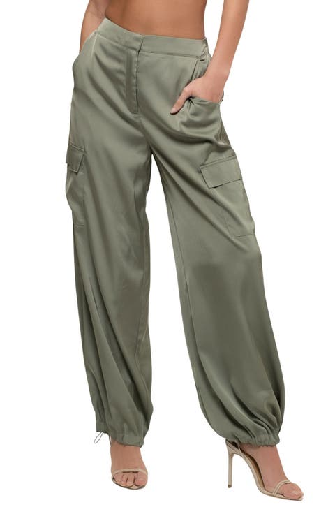 High Waist Satin Cargo Joggers