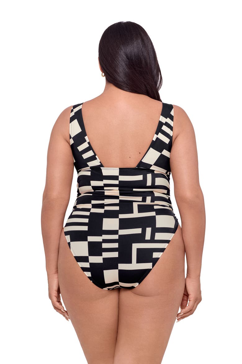 Smoothing and Sculpting Adjustable Low Cinched One-Piece Swimsuit, Alternate, color, Off Grid