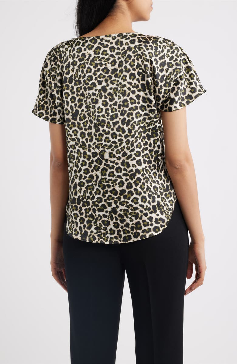 Anne Klein Leopard Print Short Sleeve Top, Alternate, color, Bay Leaf Multi