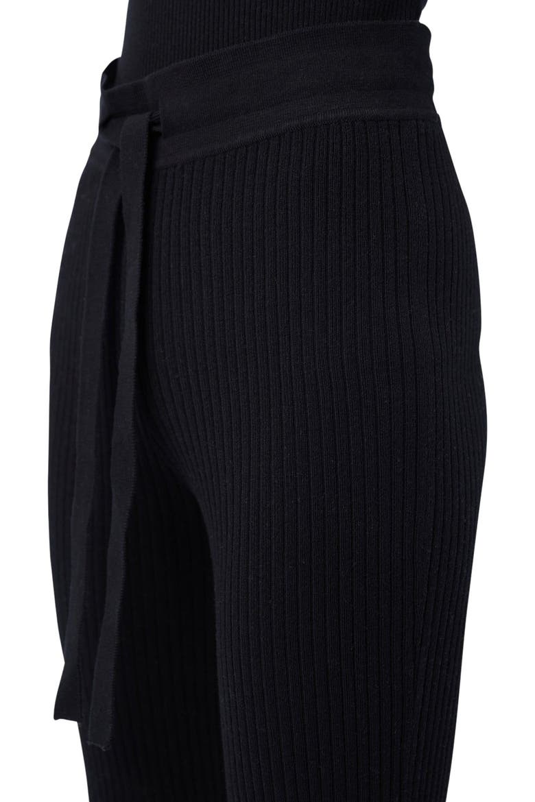 Drawstring Ribbed Cotton Silk Cashmere Blend Flares, Alternate, color, black