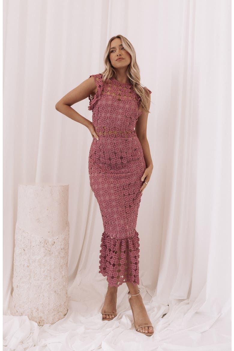 Lauren Lace Overlay Dress, Alternate, color, DARK ROSE