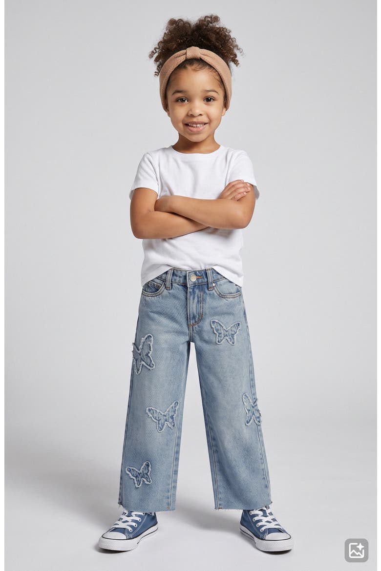 Kids' Butterfly Patch Wide Leg Jeans, Alternate, color, LIGHT WASH