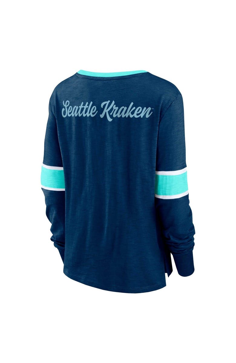 FANATICS Women's Fanatics Branded Deep Sea Blue Seattle Kraken Effervescent Exclusive Lace-Up Long Sleeve T-Shirt, Alternate, color, Navy