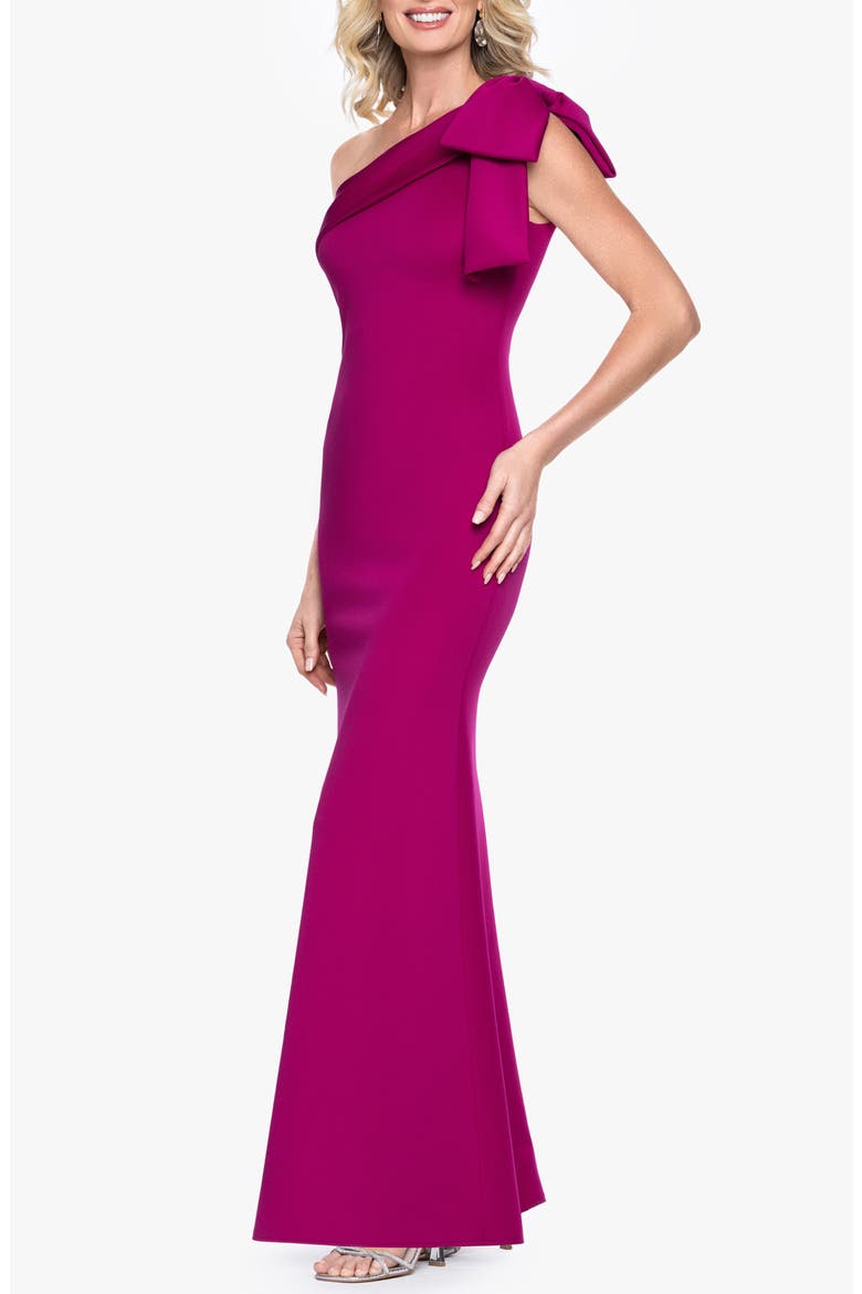 One-Shoulder Scuba Crepe Gown, Alternate, color, FUSHIA