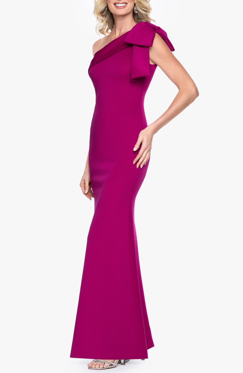 Betsy & Adam One-Shoulder Scuba Crepe Gown, Alternate, color,