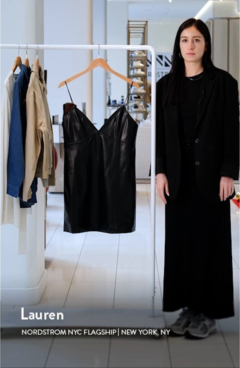 Plunge Spaghetti Strap Faux Leather Minidress, sales video thumbnail