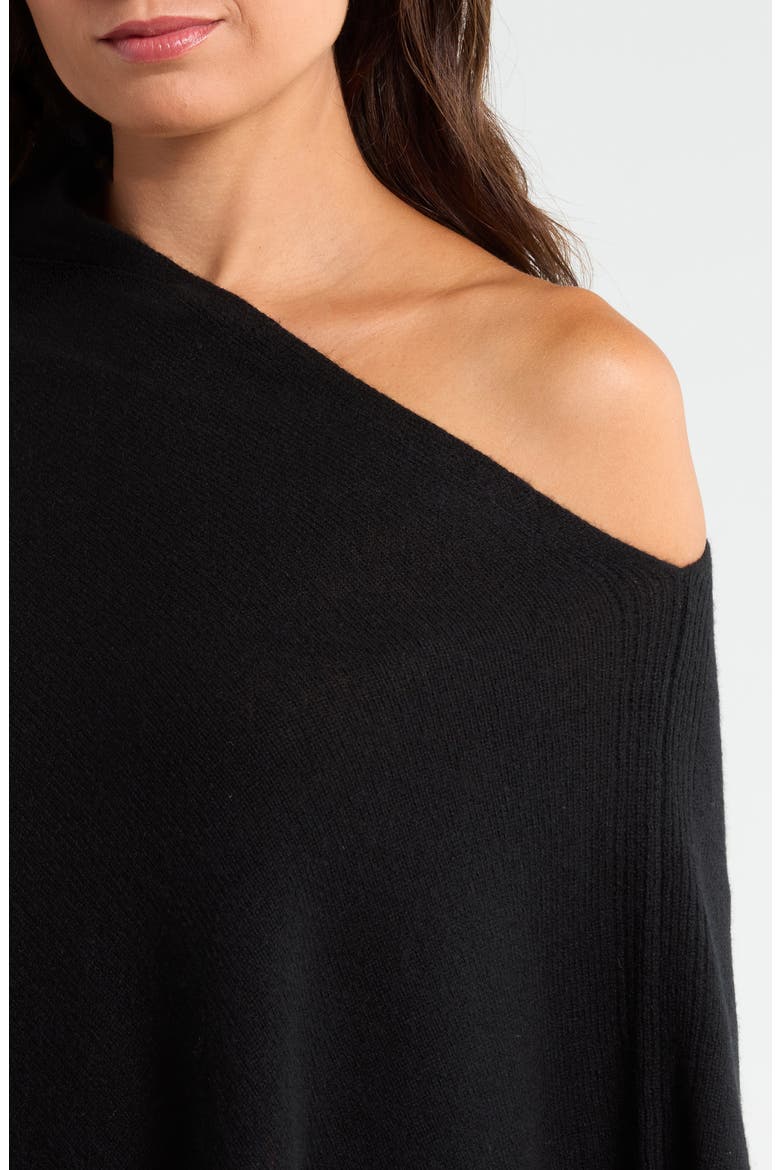 Wool & Cashmere Asymmetrical Poncho, Alternate, color, BLACK