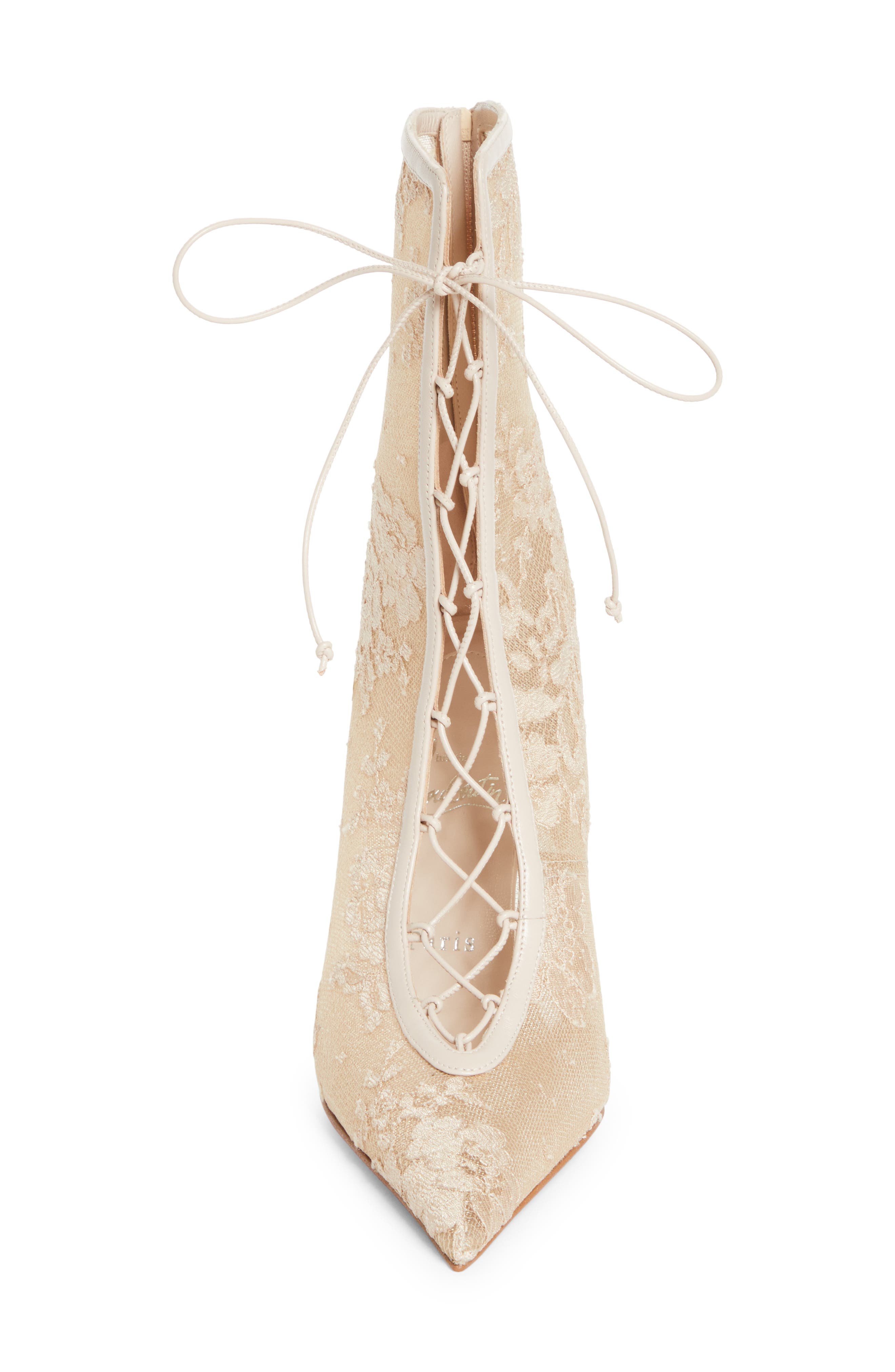 Christian Louboutin KM Lace Pointed Toe Bootie, Alternate, color, Pearl