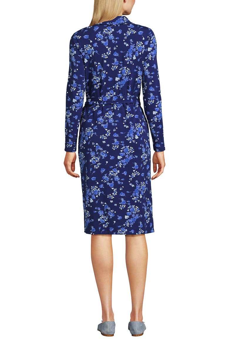 Cotton Modal Collared Wrap Dress, Alternate, color, Deep Sea Navy Poetic Floral