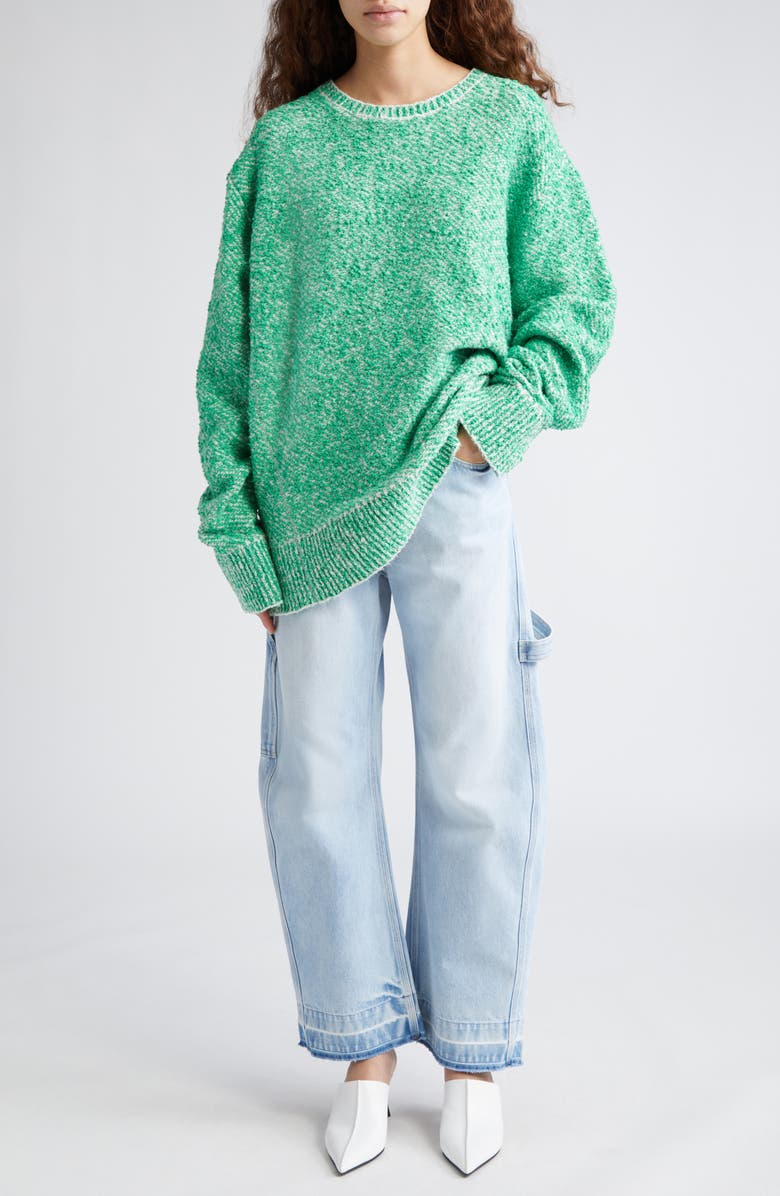 Stella McCartney High Waist Raw Released Hem Banana Leg Utility Jeans, Alternate, color,