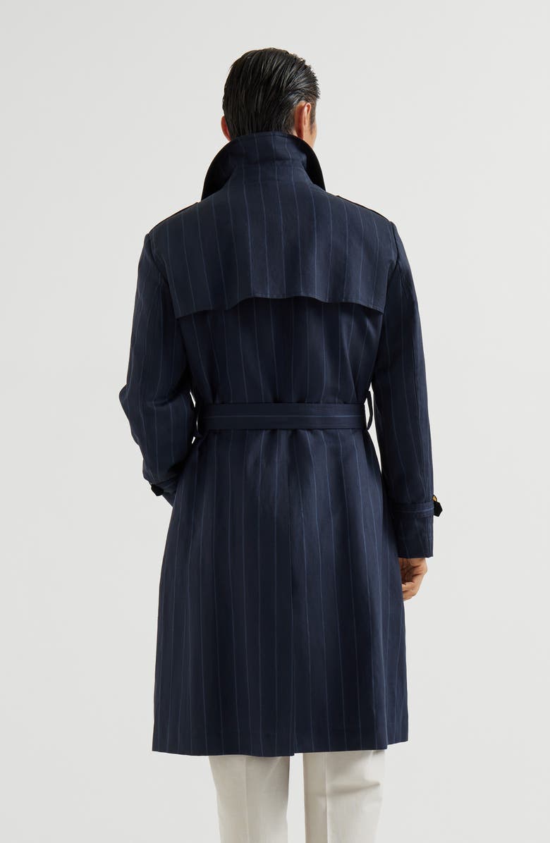 Brunello Cucinelli Chalk stripe trench, Alternate, color, Blue