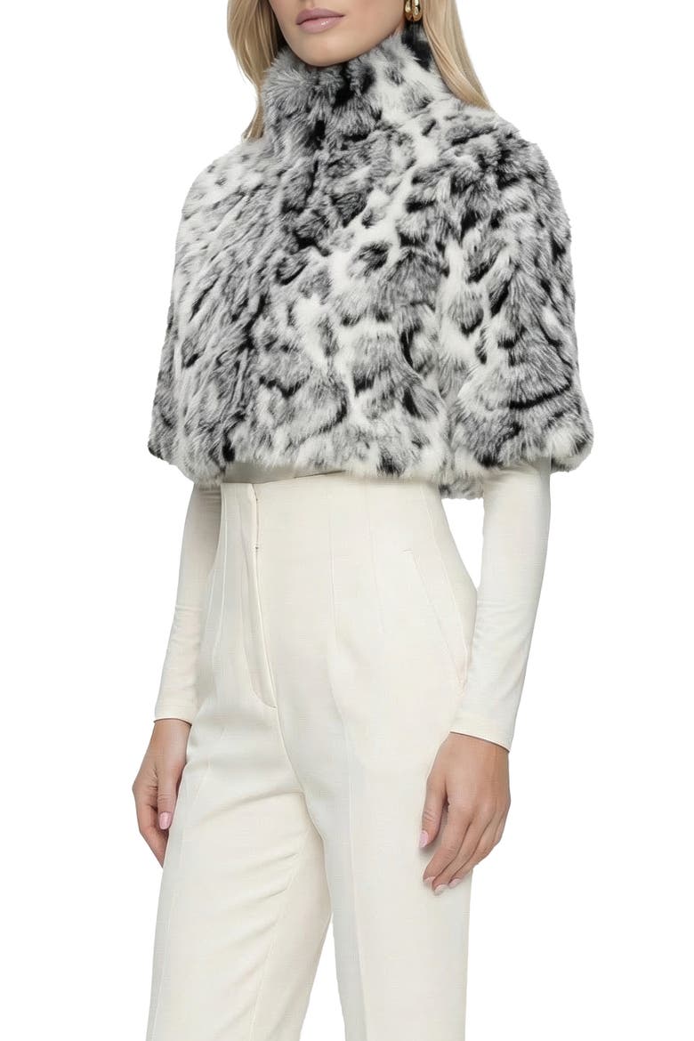 Fur-Free Fox (Faux Fur) Animal Printed Bolero with Short Sleeves, Alternate, color, GRAY SNOW LPRD