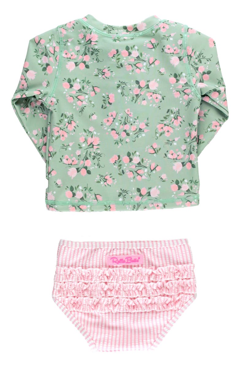 RuffleButts Kids' Rose Long Sleeve Two-Piece Rashguard Swimsuit, Alternate, color, Green