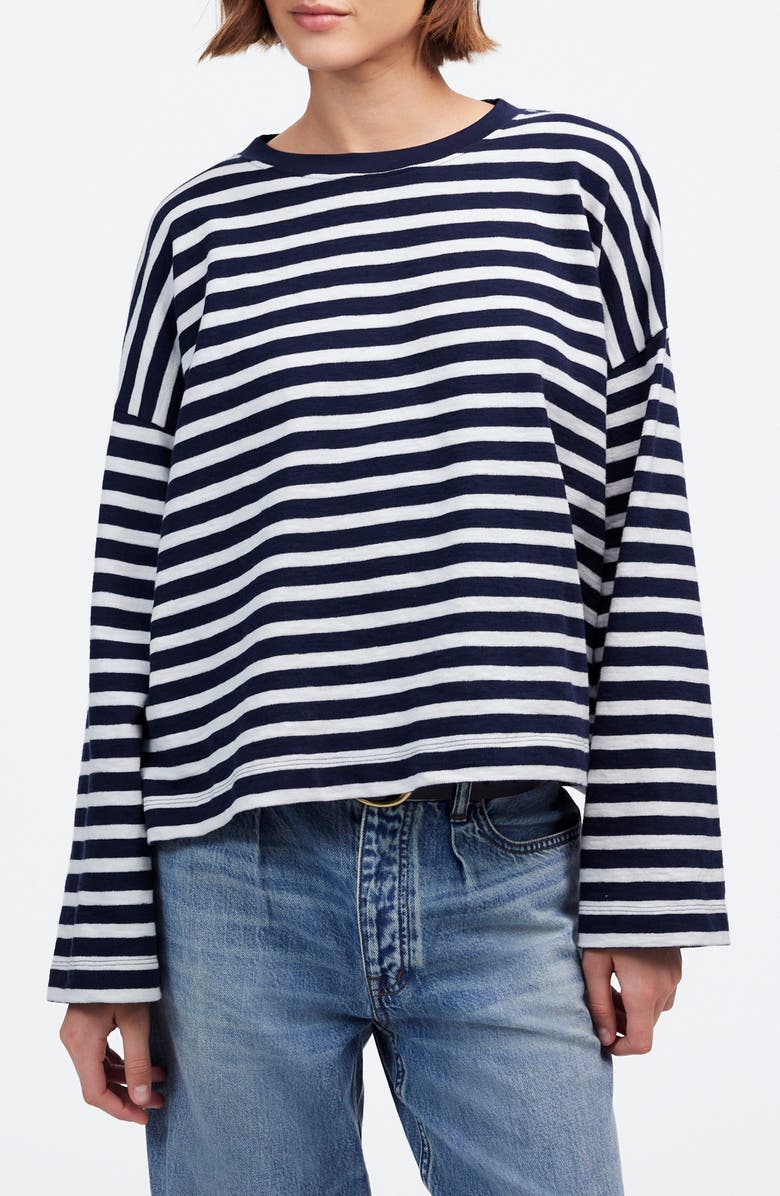 Madewell Easy Stripe Long Sleeve Top, Main, color, 