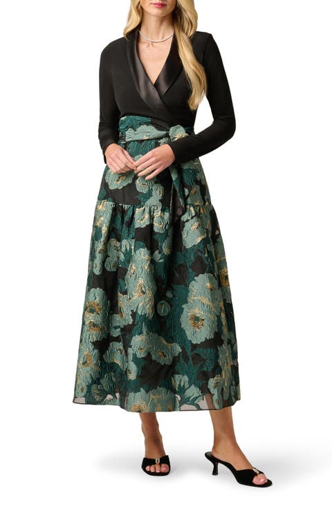 Long Sleeve Floral Jacquard Gown
