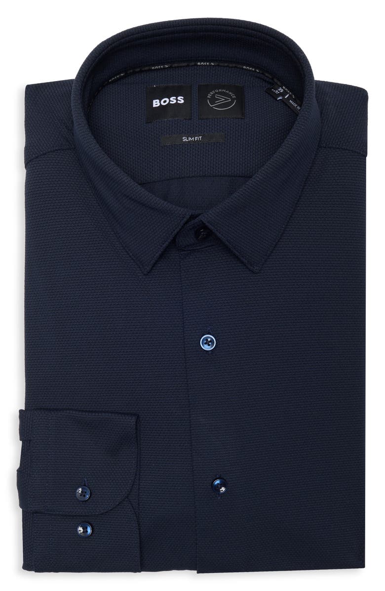 BOSS Hank Kent Slim Fit Stretch Performance Dress Shirt, Main, color, Dark Blue