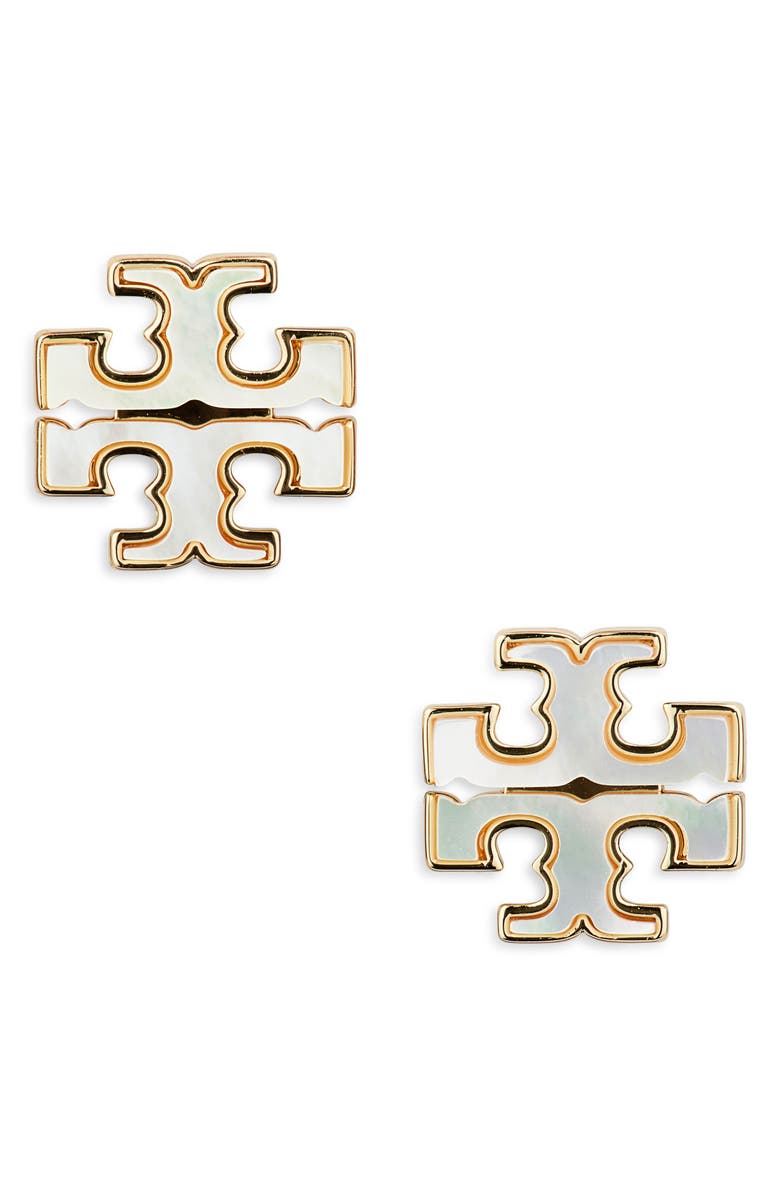 Tory Burch Moondance Mother of Pearl Stud Earrings, Main, color, Tory Gold / Mother Of Pearl
