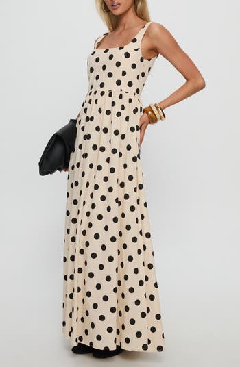jorjana polka maxi dress brown white Princess Polly Tan Polka Dot Dress Princess Polly Women's Jorjana Polka Dot Maxi  Dress Brown Maxi