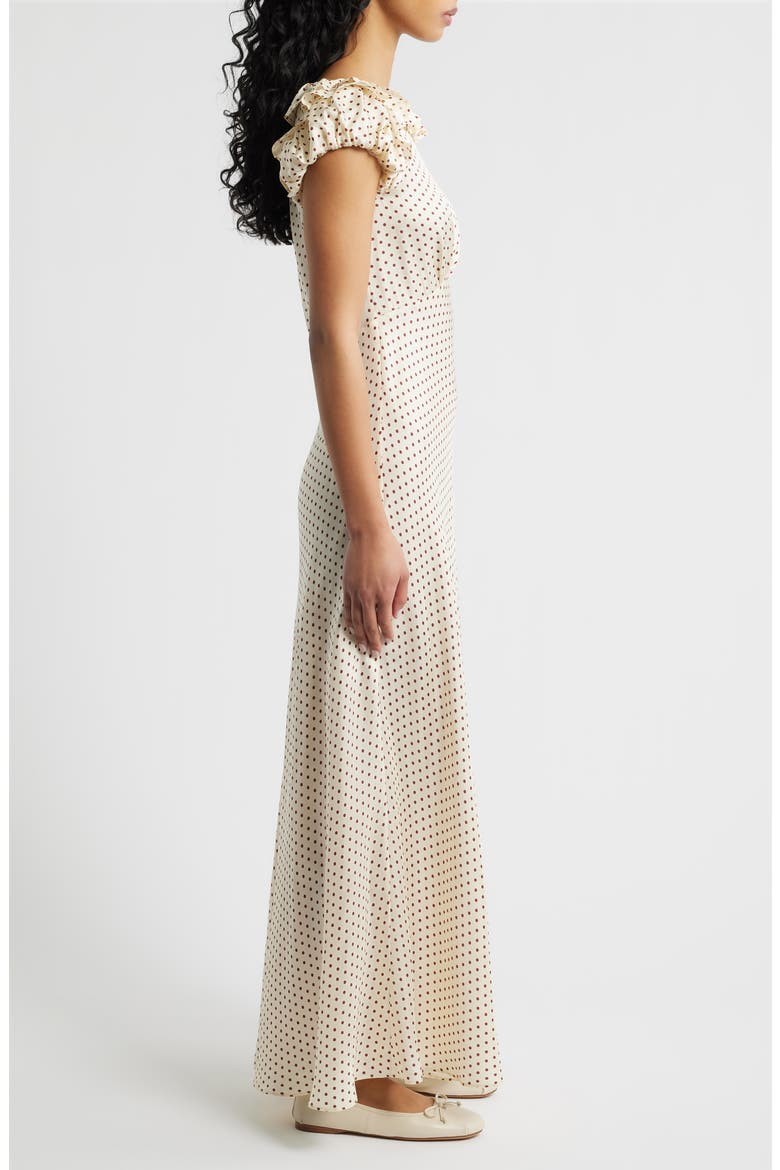 Emerence Ruffle Print Silk Blend Maxi Dress, Alternate, color, CREME PROTIA DOT