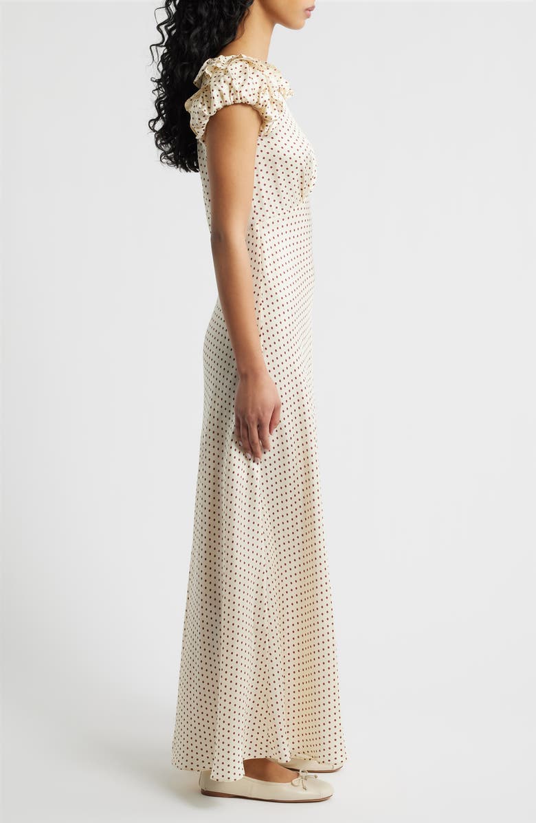 DÔEN Emerence Ruffle Print Silk Blend Maxi Dress, Alternate, color, Creme Protia Dot