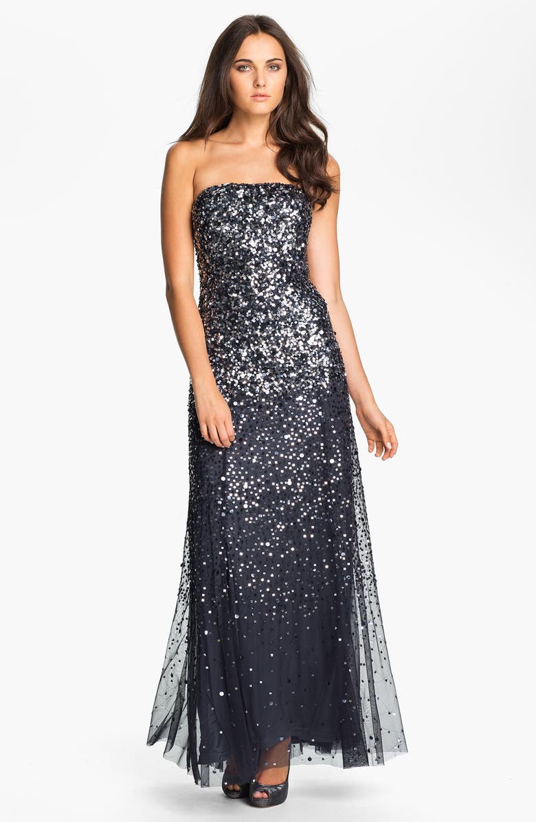 Adrianna Papell Sequined Strapless Mesh Gown, Main, color,