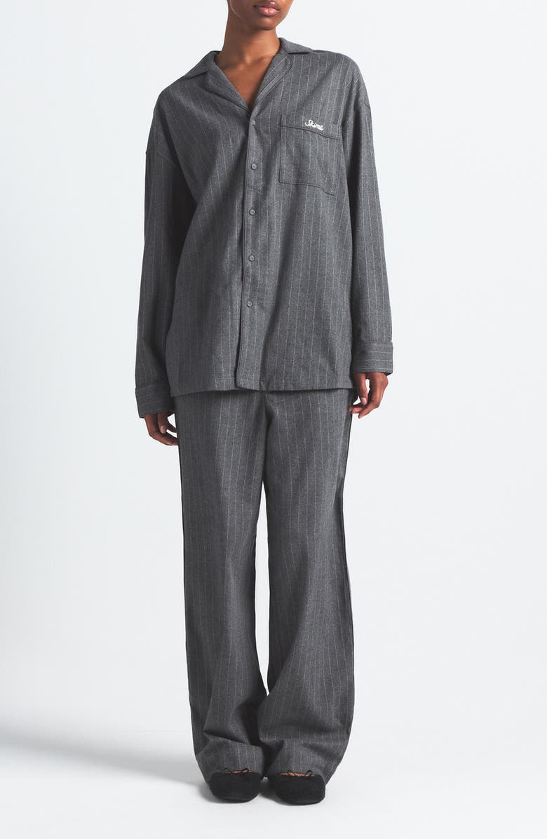 SKIMS Elevated Flannel Pajamas, Main, color, Heather Grey Stripe