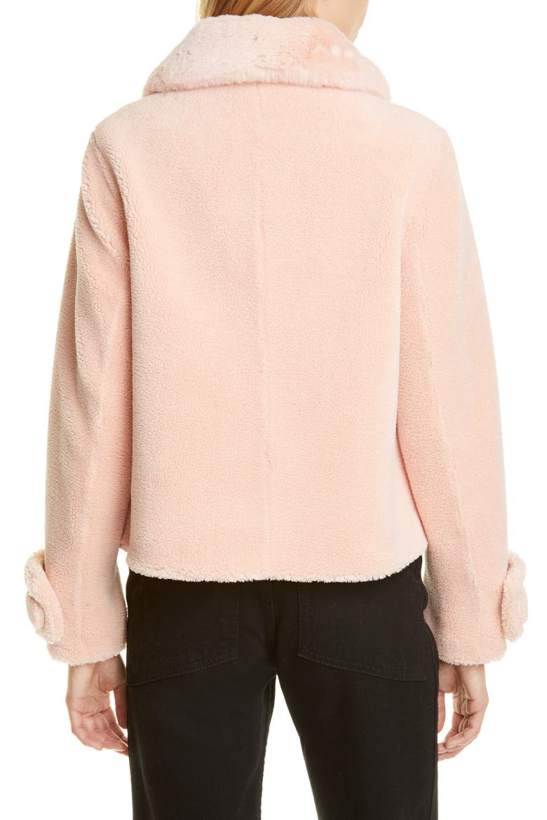 Regina Faux Fur Crop Teddy Jacket, Alternate, color, SEASHELL PINK
