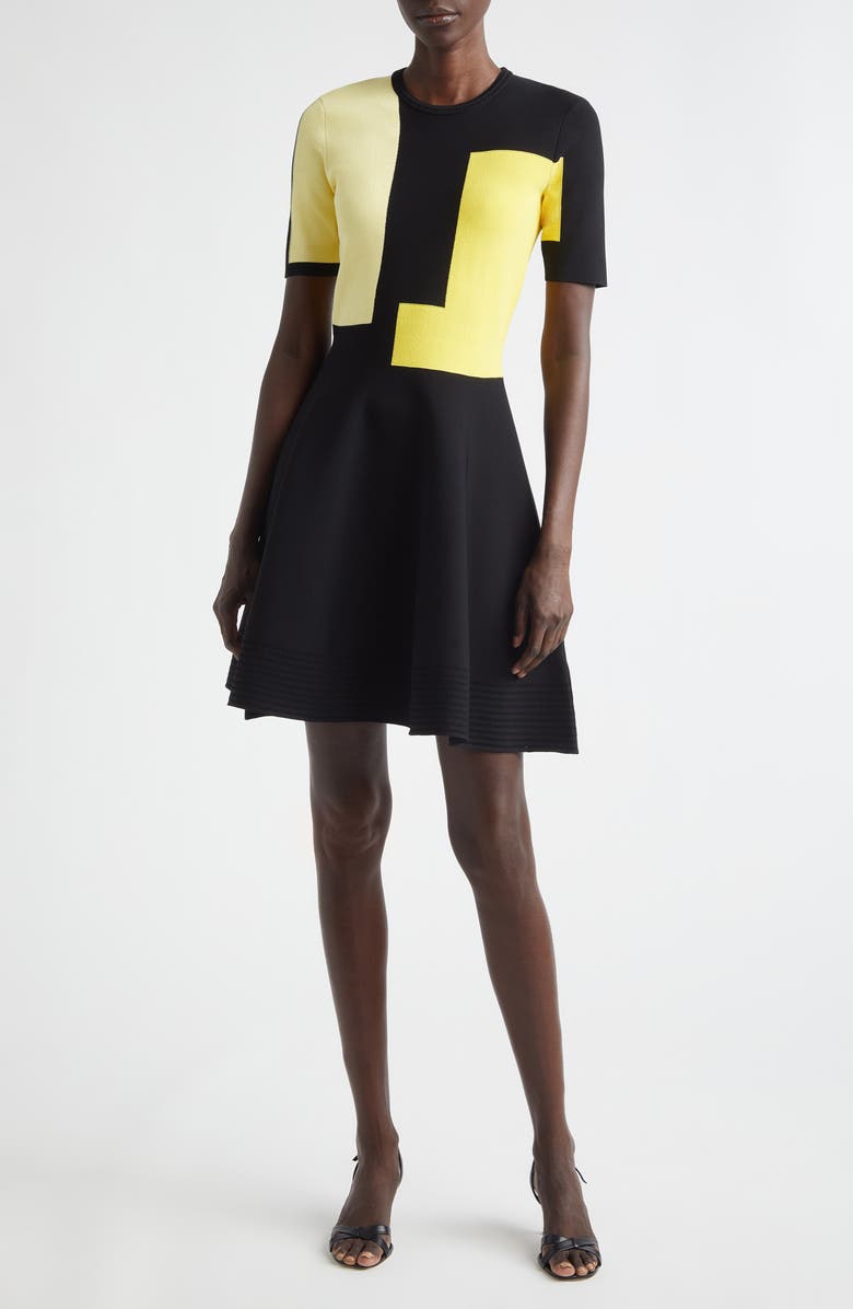 Jason Wu Collection Collage Colorblock Jacquard Knit Fit & Flare Minidress, Main, color, Black