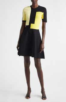 Collage Colorblock Jacquard Knit Fit & Flare Minidress