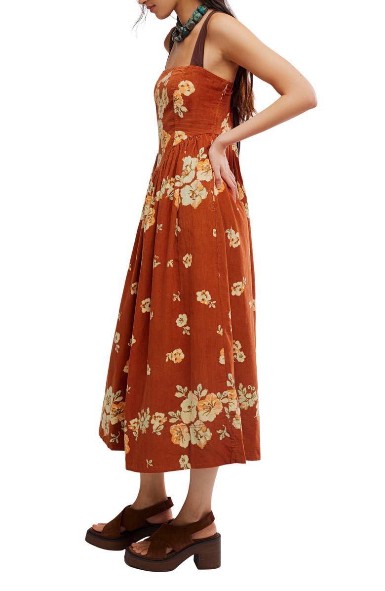 Free People Until Dawn Floral Midi Sundress, Alternate, color, Cinnamon Combo