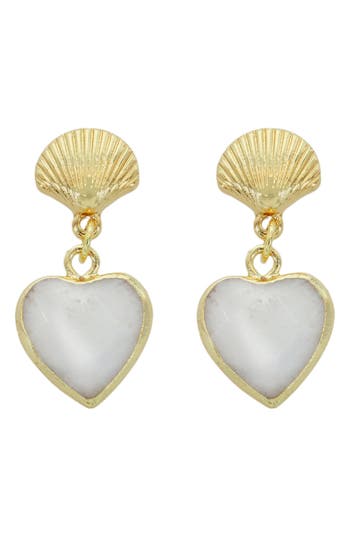 Panacea Shell & Stone Heart Drop Earrings In White