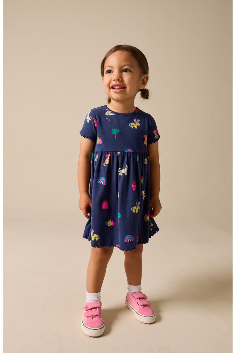 Kids' Print Rib Knit Dress, Alternate, color, BLUE