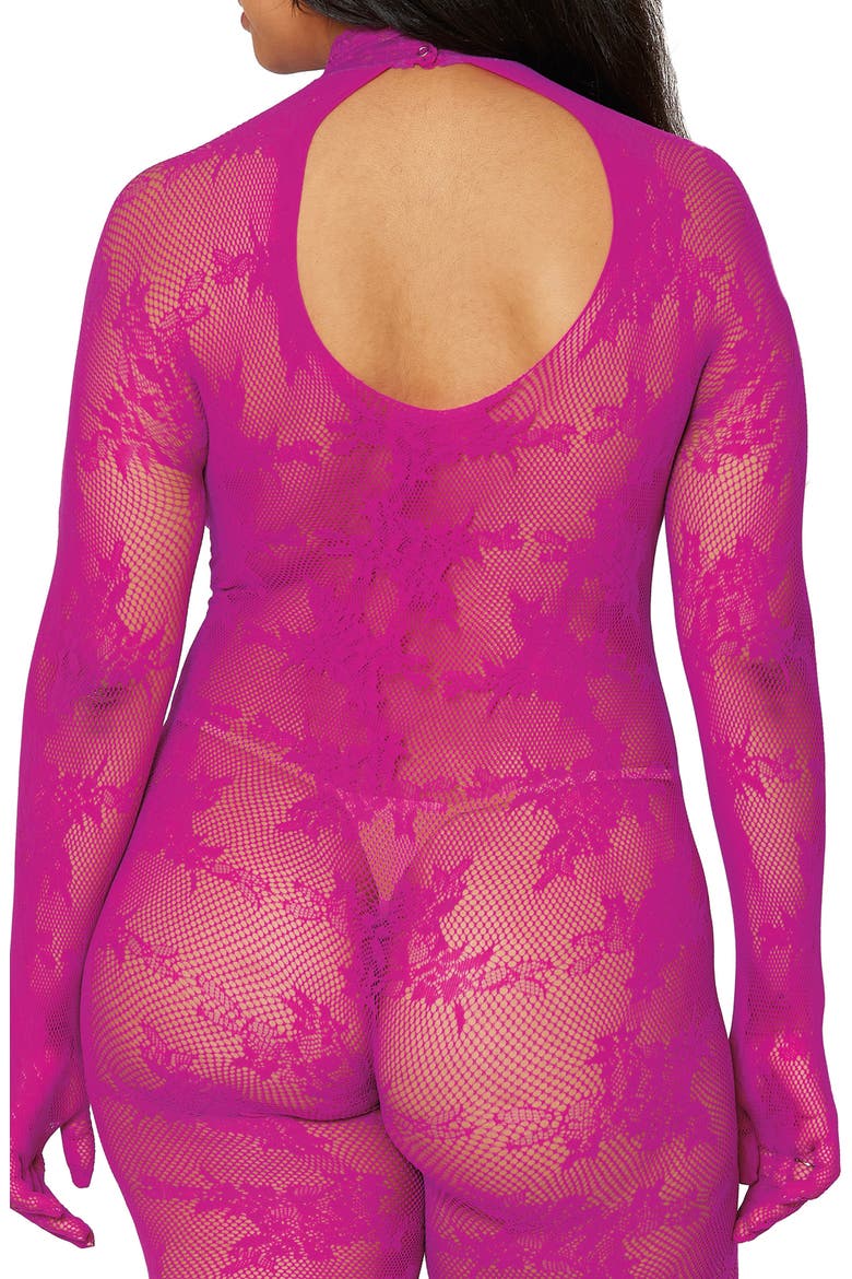 Fishnet Glove Body Stocking, Alternate, color, AZALEA