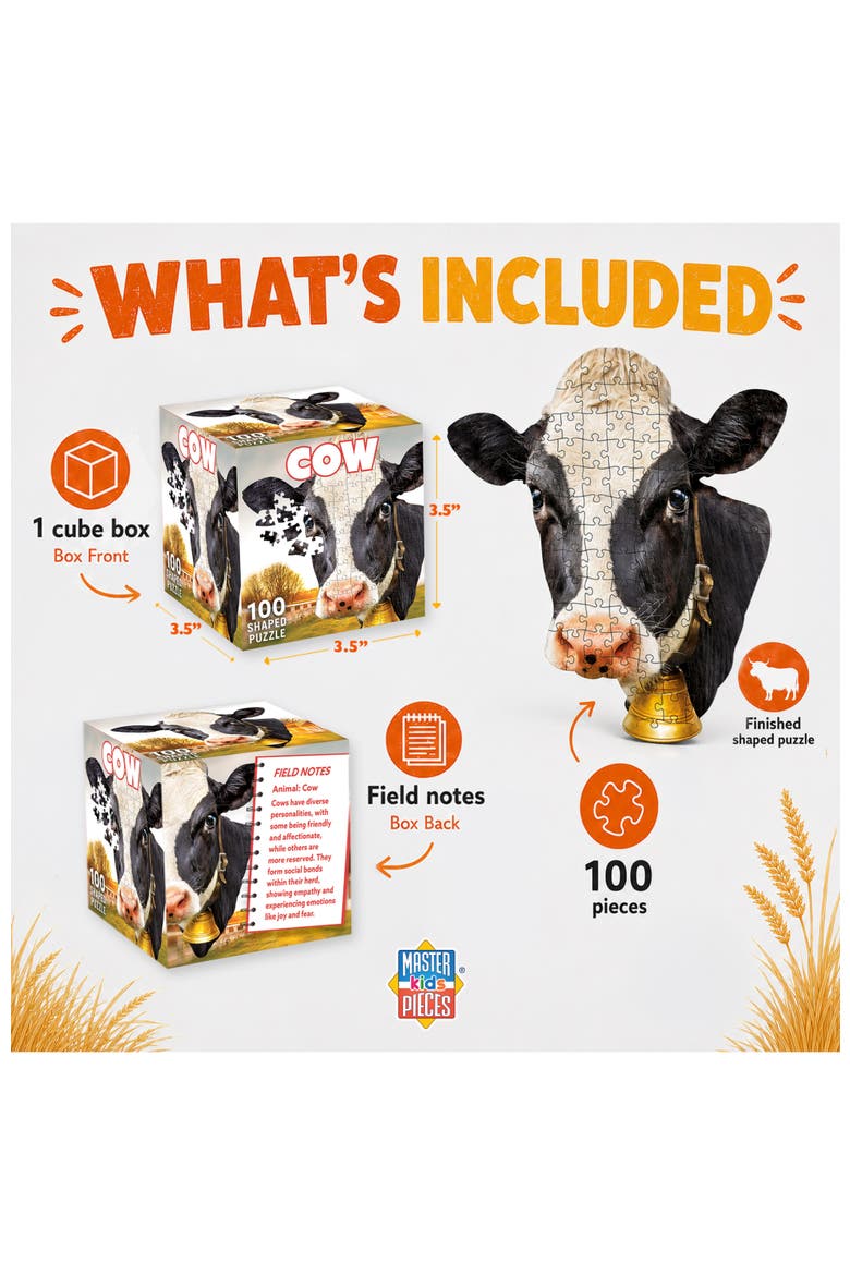 Cow 100 Piece Shaped Jigsaw Puzzle, Alternate, color, Multicolor