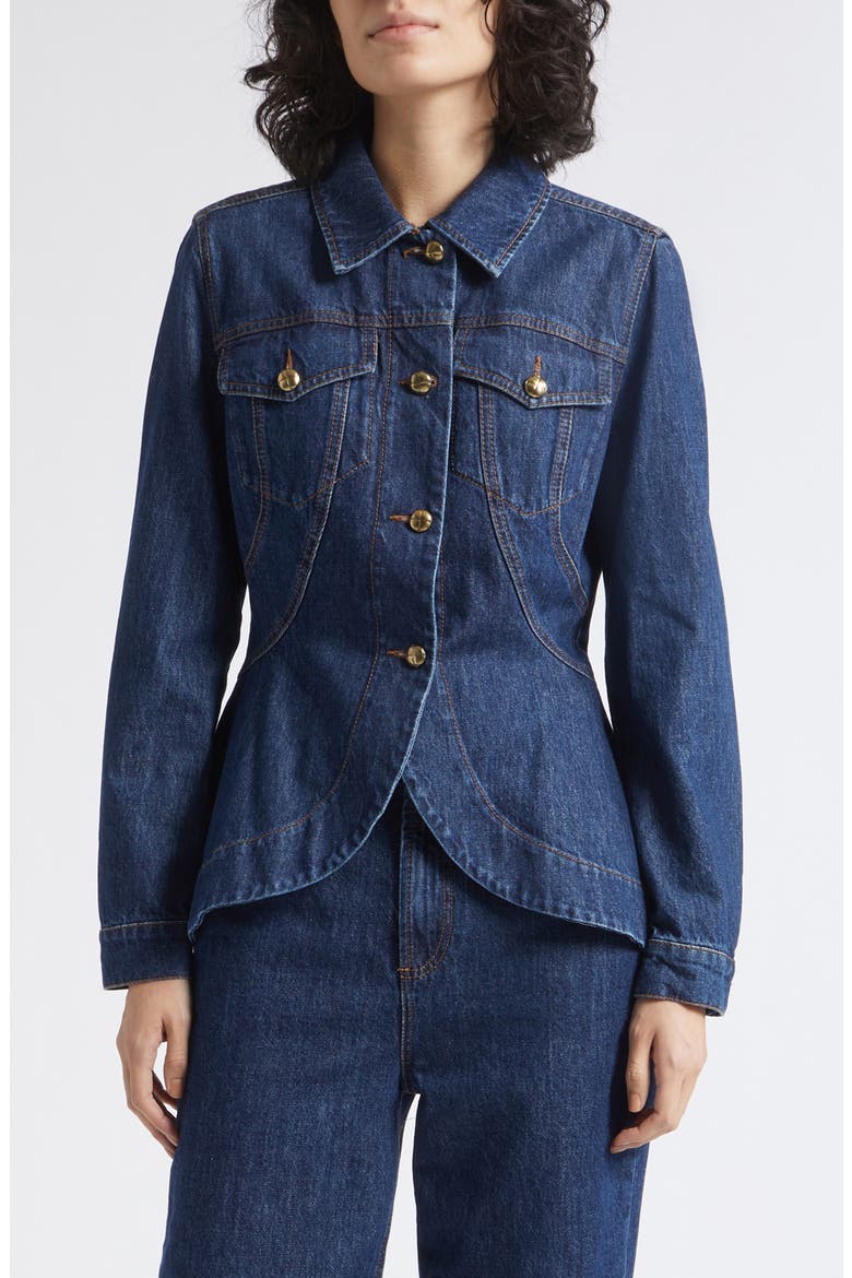 Cotton Peplum Jacket, Main, color, BLUE JEANS