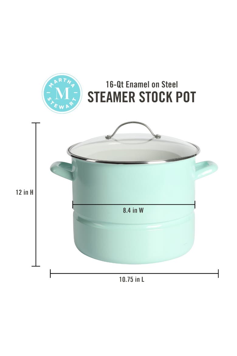 Thayer Enameled Steel Steamer Pot with Stainless Steel Insert and Lid, Alternate, color, Martha Blue