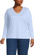 Lands' End Plus Size Relaxed Supima Cotton Long Sleeve V-Neck T-Shirt