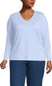 Lands' End Plus Size Relaxed Supima Cotton Long Sleeve V-Neck T-Shirt