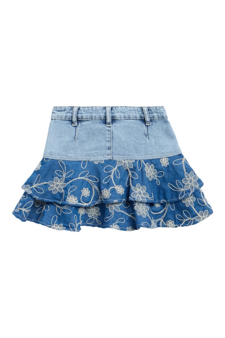 Kids' Floral Embroidered Tiered Flounce Skirt, Alternate, color, WASHED INDIGO