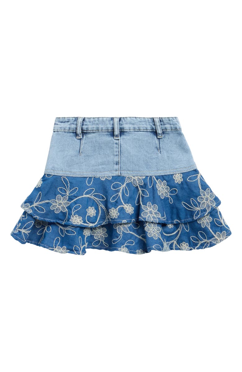Tractr Kids' Floral Embroidered Tiered Flounce Skirt, Alternate, color, Washed Indigo