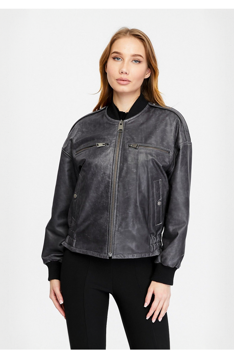 Furniq UK Eliza Leather Jacket, Alternate, color, Black