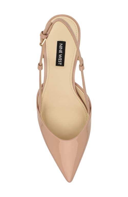 Nine West Rhonda Slingback Pointed Toe Kitten Heel Pump In Light Natural Patent
