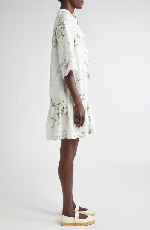 Erdem Short Sleeve Drop Waist Silk Minidress In White