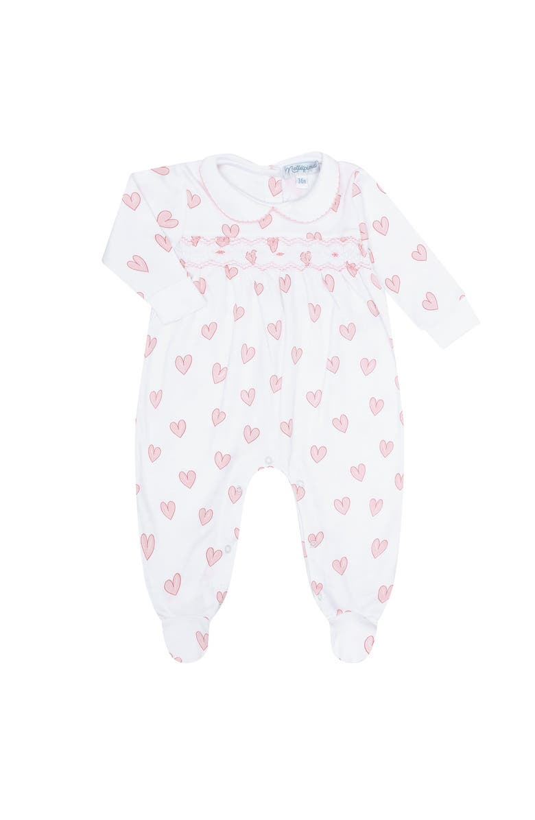 Nellapima Pink Heart Print Smocked Footie - Baby, Alternate, color, Pink