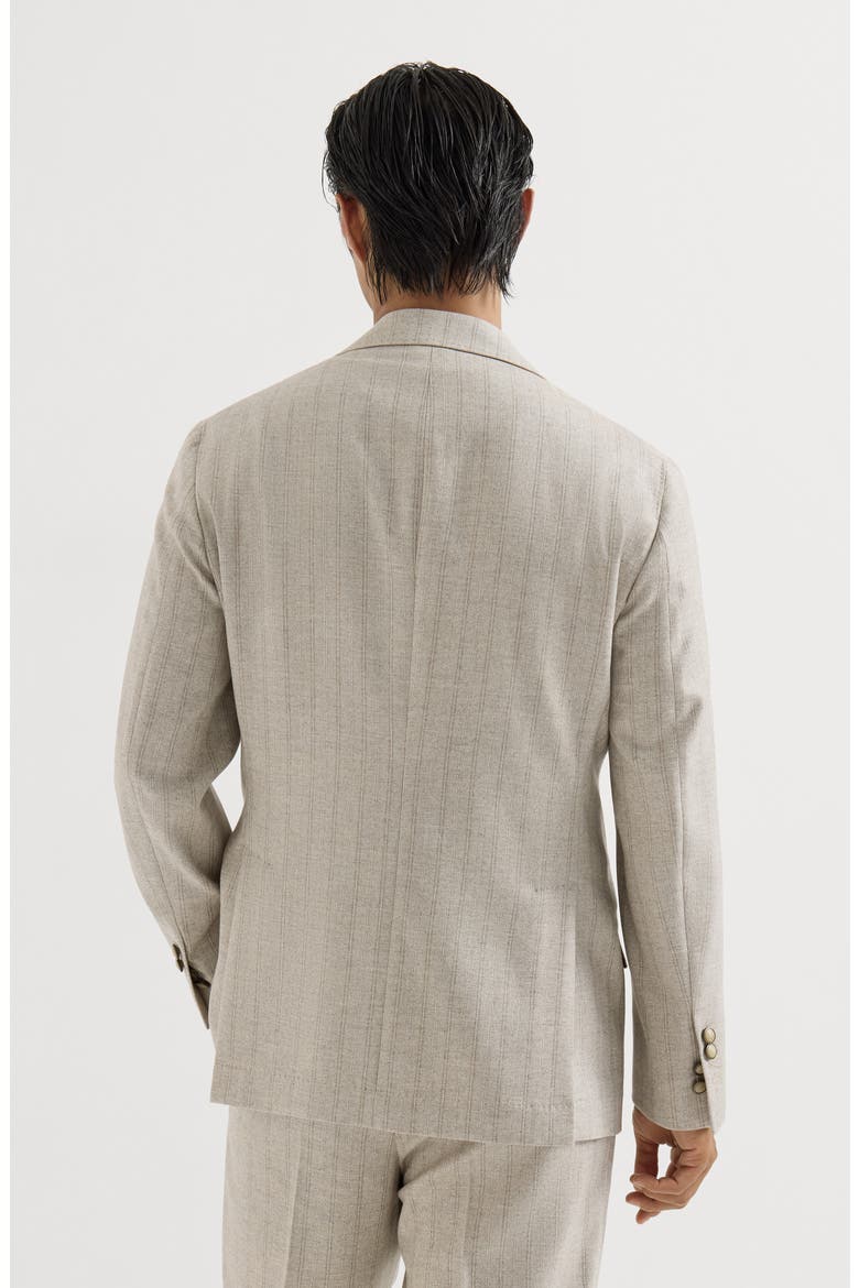 Striped cashmere and silk diagonal flannel deconstructed Cavallo blazer with metal buttons, Alternate, color, Grey