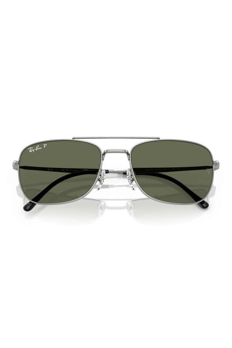 62mm Oversize Polarized Rectangular Sunglasses, Alternate, color, GUNMETAL